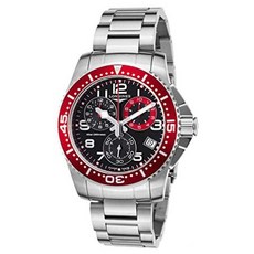 Longines Hydroconquest Quartz Chronograph Steel Mens Watch Red Bezel L3.690.4.59.6 PROD210010796