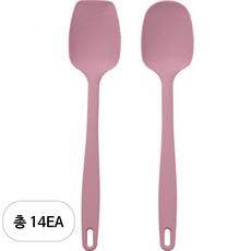 키친팩토리 실리콘 이유식 멀티스푼 + 사각요리스푼 세트, 다크핑크, 14개