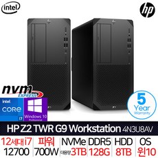 HP Z2 TWR G9 4N3U8AV_i7_UP3 [5년 무상보증] 인텔 i7 윈도우 10 프로 사무용 기업용 캐드 포토샵 영상편집 고성능 워크스테이션 데스크탑 본체 컴퓨터 PC, 128GB, SSD 2TB+1TB + HDD 8TB, 윈도우10 프로