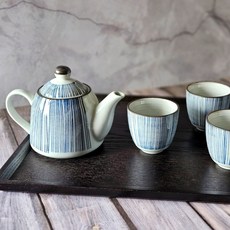 블루라인패턴 도자기 다기세트 (주전1P+다기잔4P), 1세트