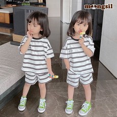 몽실이 모노 스트라이프 반팔 트레이닝 여름 등원복 유아 여아 남아 외출복