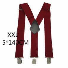 남성용 대형 강한 클립 멜빵 유니섹스 중괄호 50mm 너비 5 솔리드 컬러 고탄력 조절 가능한 멜빵 벨트 무거운 작업, 와인 레드-140cm, 1개
