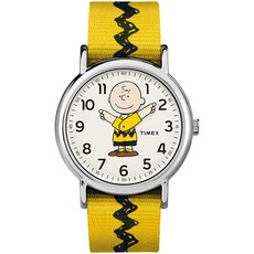 Timex Uni TW2R41400 위켄더 38mm 피넛츠 스누피 나일론 슬립 스루 스트랩 시계, 찰리 브라운