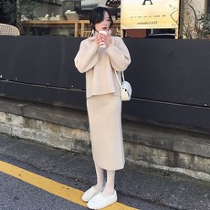 니트투피스 2020 가을겨울셋트 유럽풍 목폴라 니트 스커트 상하세트