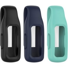 Fitbit Inspire 2 피트니스 트래커와 호환되는 Chofit 클립 홀더 액세서리용 교체용 소프트 워치 보호 케이스 홀더블랙 앤 다크 블루 청록색, black&dark blue &teal