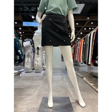  루이까스텔[NC강남] 24S/S 여성 봄 골프웨어 H라인 면 혼방 아이루카 로고 자수 도트 속바지 내장 미디 스커트 