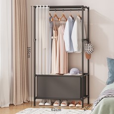 에이원스토어 조립식 수납 커튼 옷장 기본형, 블랙