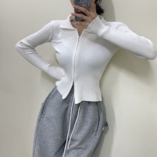 VANANA2 말라보이는핏! 날씬 잘록 투웨이 브이 골지 카라넥 더블 집업 가디건