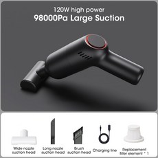 98000PA 무선 자동차 진공 청소기 강력한 송풍기 청소 기계 강력한 흡입 휴대용 가전 제품, Black, 1개