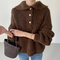 아모르데이 여성용 에슬런터틀니트 알파카 루즈핏 울 폴라 니트