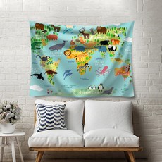 들꽃화방 만화 동물 지도 패브릭 포스터 기모 테피스트리 소형 대형 풍수그림 인테리어 커튼, 04 만화동물지도_D