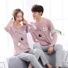 달빈 코튼 긴팔 잠옷 순면파자마 여성 봄가을 소매 풀패딩 커플 두 의 가격 한 계 큐트 스위트 빅사이즈 남자 유니폼