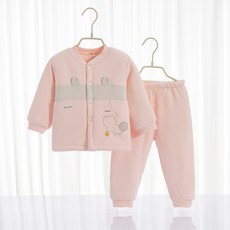 여자힙워머 옷 순면 보온 가을겨울용 면패딩 내복 옷남성 여자아기 더블단추 상의 두꺼운면 세트