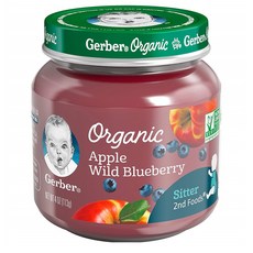 거버 퓨레 이유식 2단계 113g 6팩 애플 와일드 블루베리 Gerber Purees Organic 2nd Foods Apple Wild Blueberry Baby Food Glass Jar 4 oz, 6개, 단일옵션