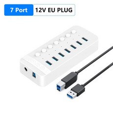 ORICO 산업용 USB 3.0 허브 분배기 12V 전원 어댑터 컴퓨터 충전기 지원 10 포트 OTG 켜기/끄기 스위치, [13] White 7 Port EU, 13 White 7 Port EU_01 CHINA