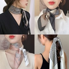 엑스마켓 7018-블랭크 스카프 여성 실크 쁘띠 오피스룩 스트라이프 방도 무늬 프린팅 고급 트윌리 가방 악세사리 봄 가을 간절기