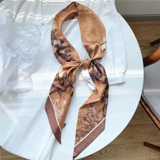 리본 머플러 클래식 프렌치 롱스틱 장식 실크밴드 묶음머리 스카프 머리띠 얇은 여성 좁다 봄 여름 계절 3632714597, 파나소닉산두루미갈색 엘로, 1개