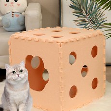 고양이 숨숨집 펠트 하우스 스크래쳐 하우스, 1개, 핑크