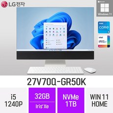 LG 일체형PC 27V70Q-GR50K 윈도우11 27인치 인텔 12세대 사무용 인강용 재택근무용 일체형PC, 32GB, Win11 Home, 1TB