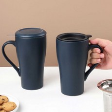 세라믹 손잡이 텀블러 머그컵 텀블러 아이스 텀블러 540ml, 네이비, 1개