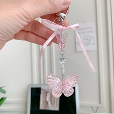 걸스코코 핑크투명나비키링 D고리 리본 y2k 키링 에어팟 비즈 핸드폰 열쇠고리 폰줄