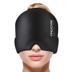 ONLYCARE 편두통 완화 캡 업그레이드된 무취 아이스 헤드 랩 편두통용 두통 모자 블랙 2개, Black, 1개