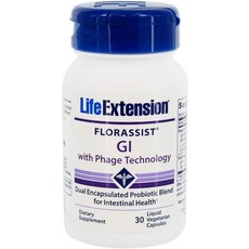 포스트바이오틱스 여성 피부유산균 파지 테크놀로지 30개의 액체 채식캡슐을 갖춘 라이프 익스텐션 플로르시스트 GI 1병팩, 단일수량, 단일개당 용량/중량/정