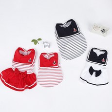 강아지 마린룩 티셔츠 & 세라복 원피스 커플룩 ~2XL, 마린티셔츠 - 네이비, 1개
