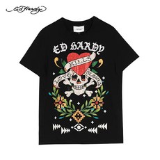 가을남성스트리트패션 EDHARDY 멋진 캐쥬얼 해골머리 반팔티셔츠