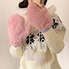 핑크버터 001363 [4컬러] 미닝 밍크퍼 파스텔 벙어리 장갑 기모 손모아 양털 퍼 남여공용 워머