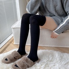 레이스니삭스 아일리브 오버니삭스 롱 여성레이스패치 하이니삭스 양말 3개 포근한 블랙