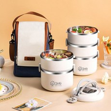 도시락통 직장인스텐도시락통 3단 보온도시락세트, 1개, 화이트3단+보냉백