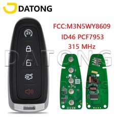 Datong자동차 스마트 리모컨 교체 키 포드 익스플로러 엣지 플렉스 C맥스 토러스 ID46 PCF7953 M3N5WY8609 315Mhz, 3)433MHz FO38 Blade, 1개