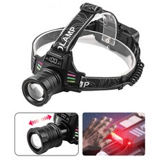 Shipshape 감응스위치 충전식 헤드랜턴 LED 삼색조절 헤드랜턴 신축식 집광 등산랜턴 2600mAH 배터리*2 전기량 디지털 스크린 낚시 캠핑 플래시 1개 블랙 상품 이미지