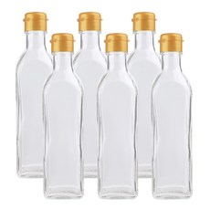가인글로벌 사각기름병300FN 투명 유리병, 원터치캡(소) 골드, 6개, 300ml