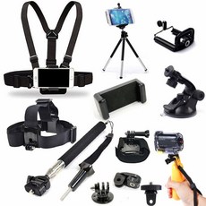 휴대폰 셀카 헤드 가슴 마운트 하네스 스트랩 모노포드 삼각대 클립 키트 포함 GoPro Hero 12 11 10 9 8 7 6 5 / 아이폰 16 15 14 13 프로 맥스 Xs