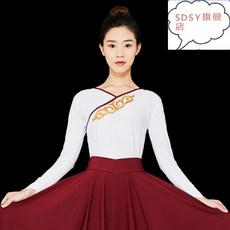 댄스복 예술학과입시 무용복 여자성인 민족 공연 티베트족 연습용 반신 플레어치마 광장무, C04-화이트 상의