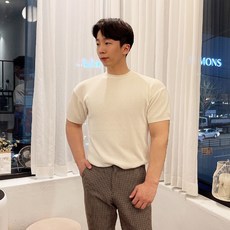 [핵쿨남 제작] 어깨 넓어보이는 머슬핏 몸좋아보이는 니트 반팔 티셔츠