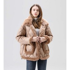 겨울 모조 토끼 모피 칼라 다운 코튼 자켓 여성용 긴팔 레저 한국어 두꺼운 따뜻한 빵 코트