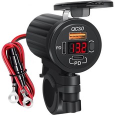 모터사이클 USB 충전 소켓 3포트 C 콘센트 78W 듀얼 PD QC 휴대폰 충전기 전압계 및 스위치 휴대폰용 방수 태블릿 GPS 대시캠 빨간색, Red Digital Voltage Display, 1개