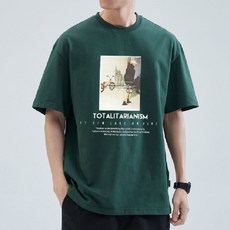 어워크 오버핏 반팔티 남자 여자 바이시클맨 프린팅 남녀공용 여름 20수 반팔 티셔츠