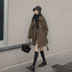 ANYOU 여성 루즈핏 하프 트렌치 코트