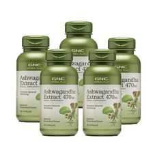 GNC [5개 SET] 아쉬와간다 470mg 100정 (캡슐) Herbal Plus Standardized Ashwagandha Extract 100caps, 5개, 100개