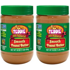 2개세트 테디땅콩버터 100% 테디 피넛버터 스무스 땅콩잼 454g Teddie All Natural Peanut Butter