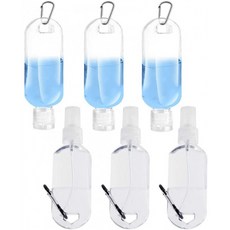 영국직배송 6PCS 리필 가능한 여행용 병 클립 50ML 빈 플라스틱 스프레이 병 휴대형 손 비누 용기 후크 캐빈너가 있는 야외, 1, 단일옵션