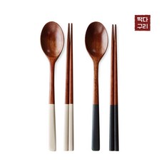 딱다구리 나무수저 연화수 파스텔 옻칠수저세트, 1개, 수저2인세트, 크림+딥블루