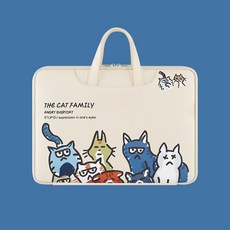 귀여운 동물 캐릭터 휴대용 방수 노트북 맥북 손잡이 가방 파우치, 고양이 가족, 1개