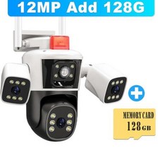 6K 12MP WiFi IP 카메라 3 렌즈 파노라마 뷰 야외 PTZ IP 카메라 모션 감지 스마트 홈 보안 카메라 무선 CCTV 카메라 보안 보호 360 ° WiFi, 14) 6K Cam Add 128G - 미국 플러그 - tta인증nvr