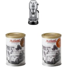 DeLonghi(デロンギ) 일본직구 드롱히 EC885J-M 데디카 아르테 에스프레소 카푸치노 메이커 메탈 실버 & 무세티 크레미시모 카페 파우더 엑스트라 파인 그라인더 4.2 온스 (125g) 로사 (125g, 사이즈