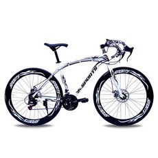로드카 자전거 700c 시니어 시프트 커브드 디스크 브레이크 시티 레이스 남녀 선물 자전거, 화이트블랙, 30단